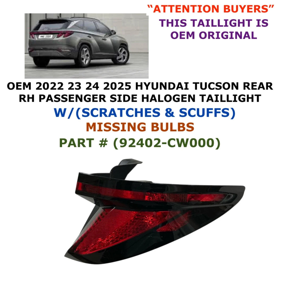 Halogen Taillight for Hyundai Tucson (2022–2025) 92402-CW000