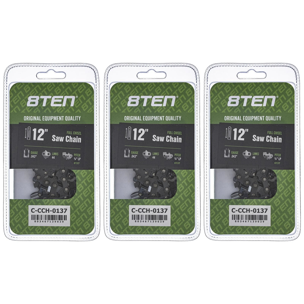 3-Pack Chainsaw Chain 12 Inch .043 3/8 LP 44DL for Echo PPF225 PPF-225 PPT-266 (90PX044G, R44-21, R44, 90PX44CQ)