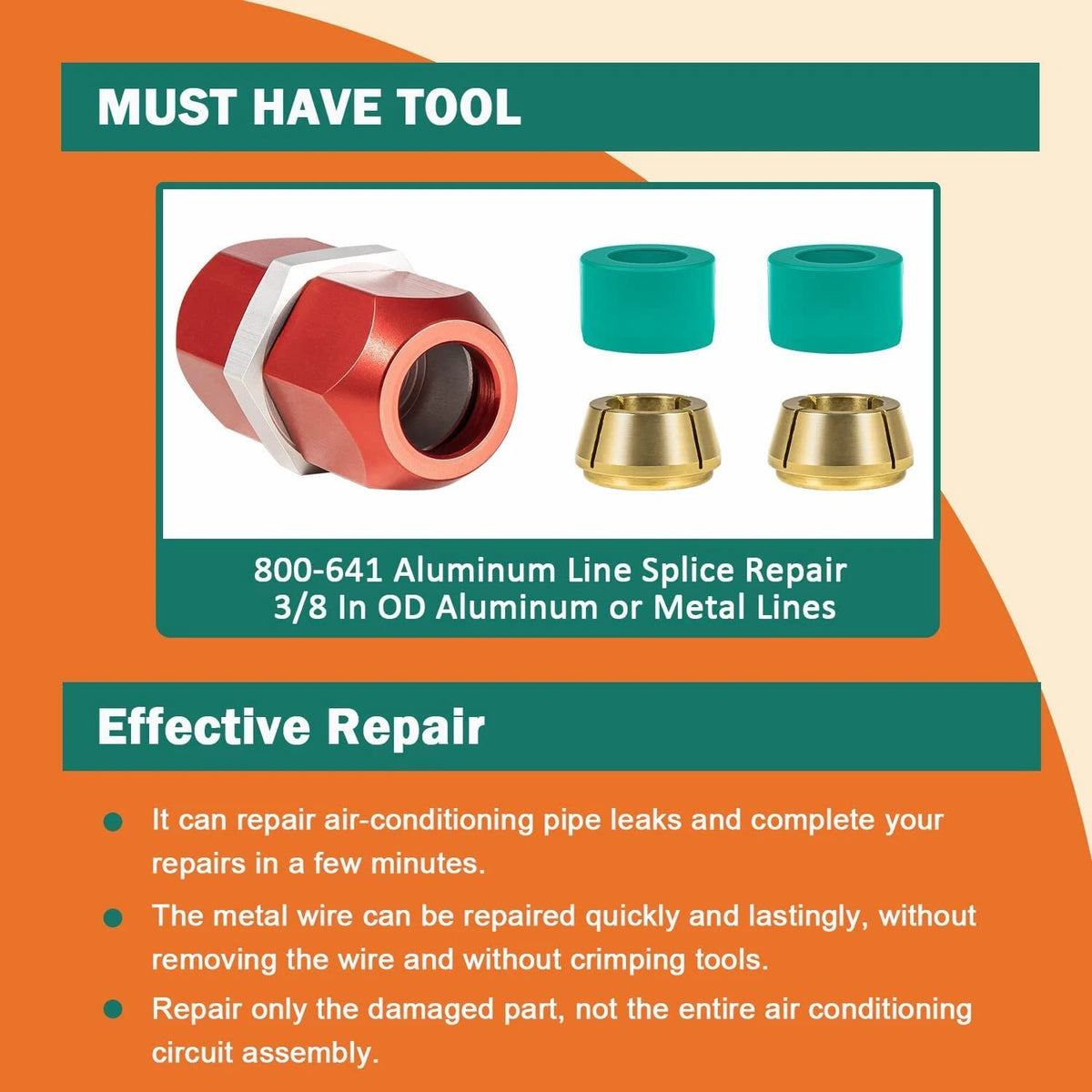 800-641 Line Splice for A/C, Coolant, Heater - 3/8 in. Aluminum Lines