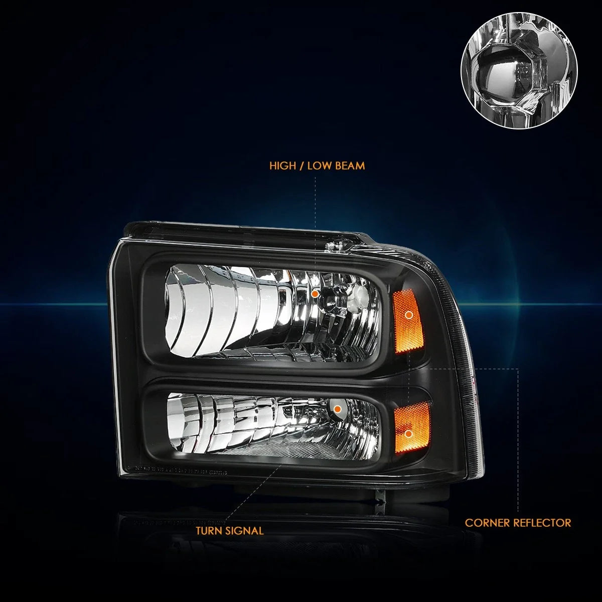 Set of 2 Black Housing Headlight Amber Corner Lamps for Ford F250/F350 (2005–2007)