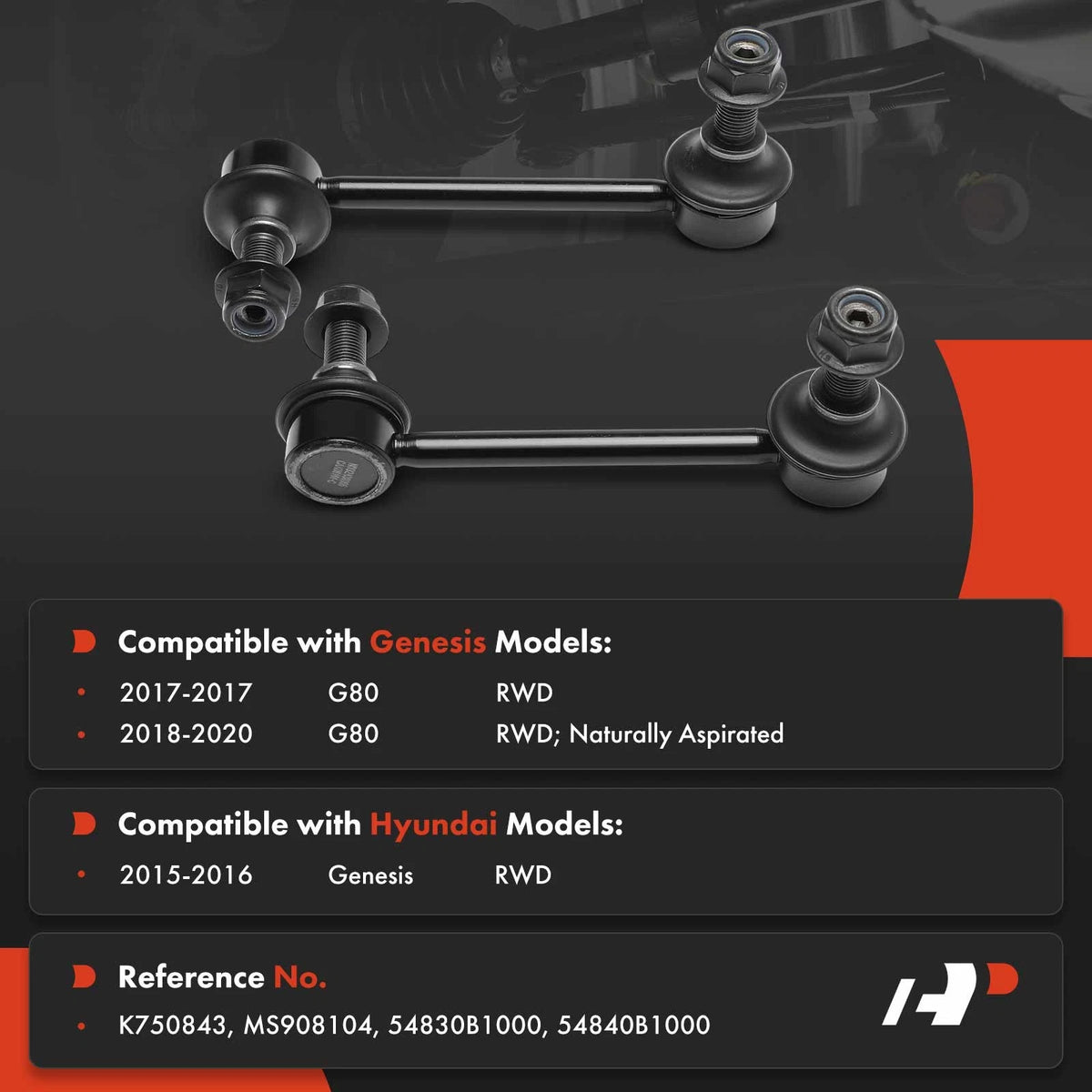 2X Front Sway Bar Link for Hyundai Genesis (2015–2020) 54840B1000, 54830B1000, MS908104