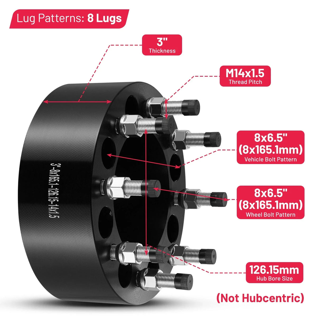Wheel Spacers for 1988-1998 Chevrolet K2500 (14x1.5) (8x165.1) (3 in)