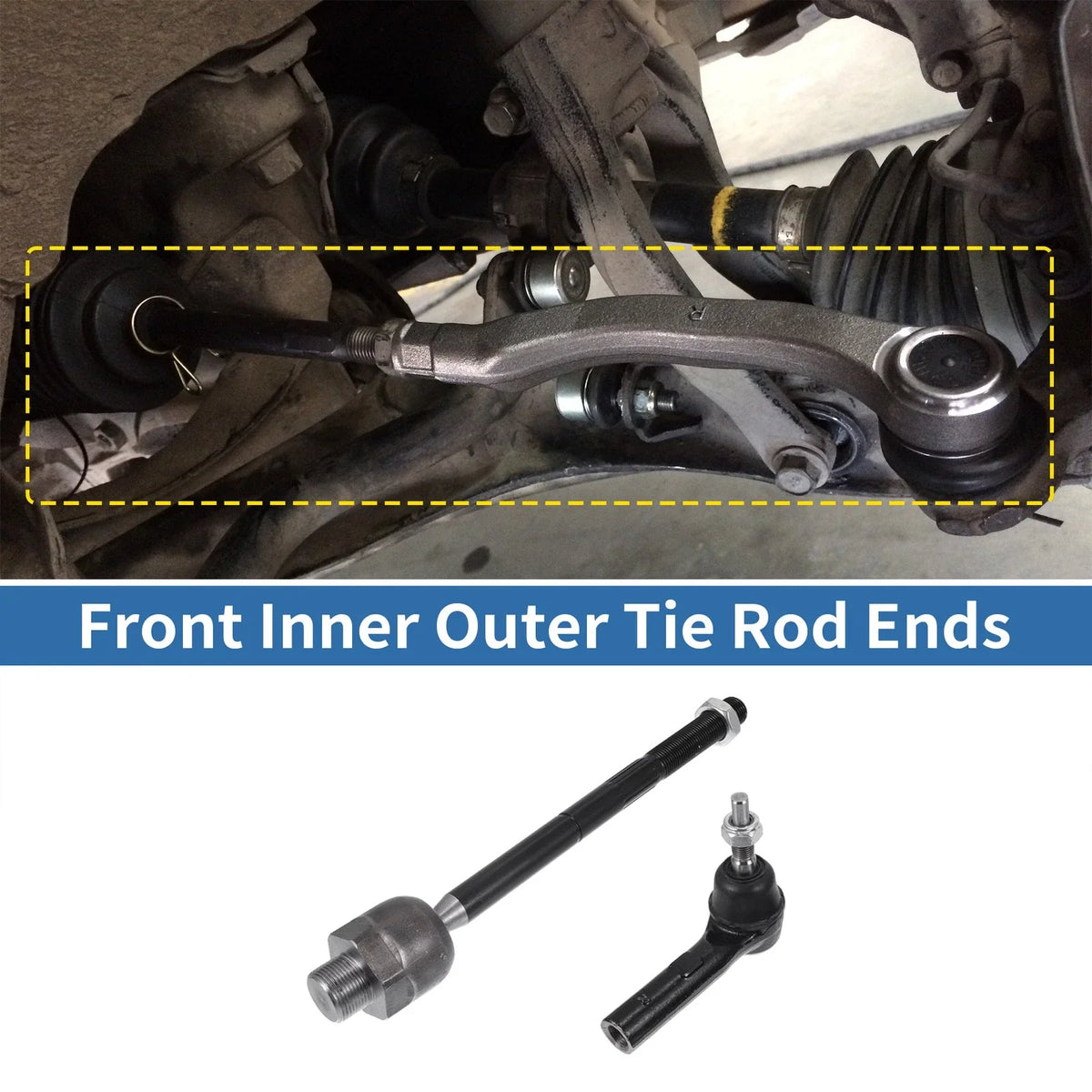 Set of 4 Front Inner Outer Tie Rod End Links for Dodge Dakota (2000–2004) 4WD