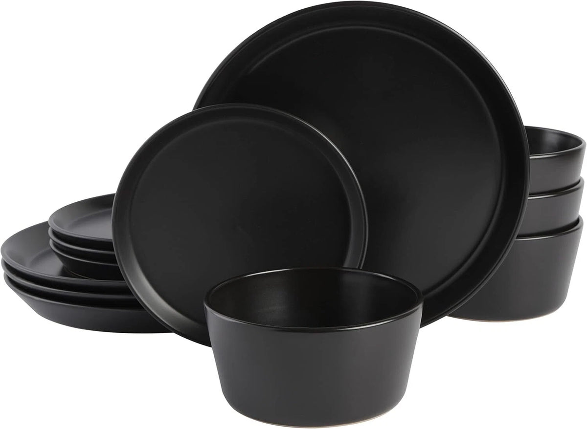 Set of 4 Stoneware Dinnerware for Unge Sofia Coupe (12pcs) Black