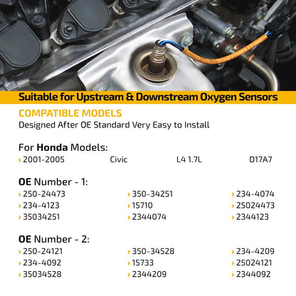 2X Oxygen O2 Sensor for Honda Prelude 2.2L 2.3L (1996) Upstream & Downstream