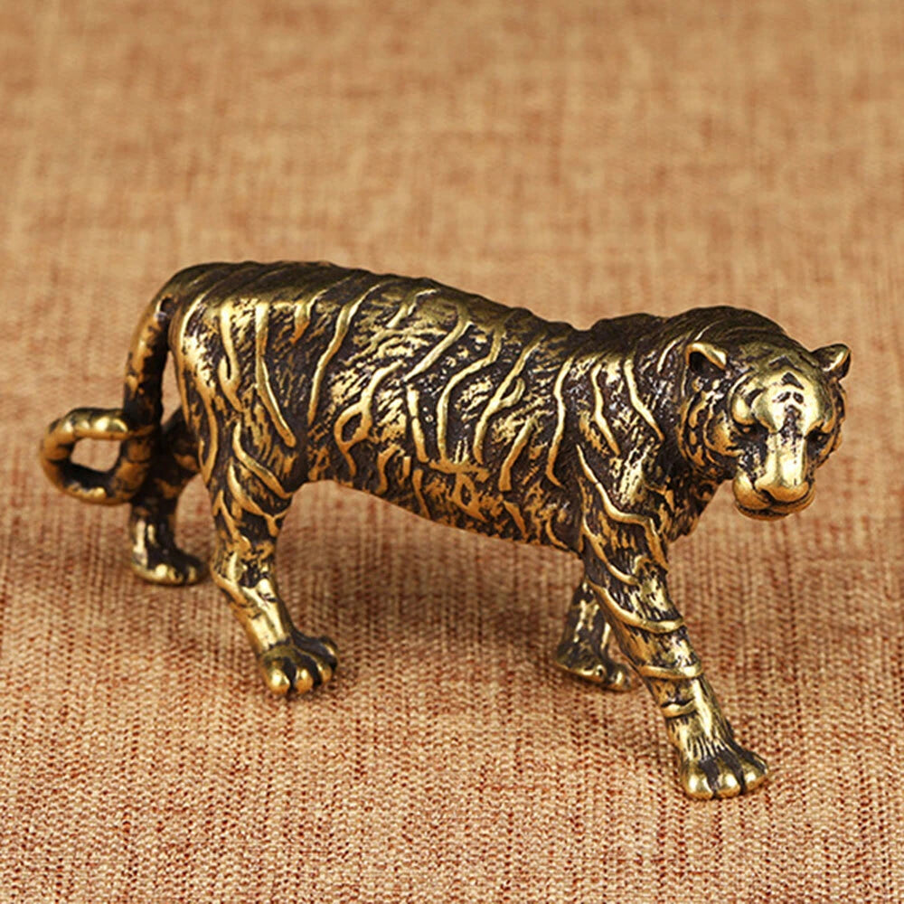 Solid Brass Tiger Figurine Statue for Home Office Decoration