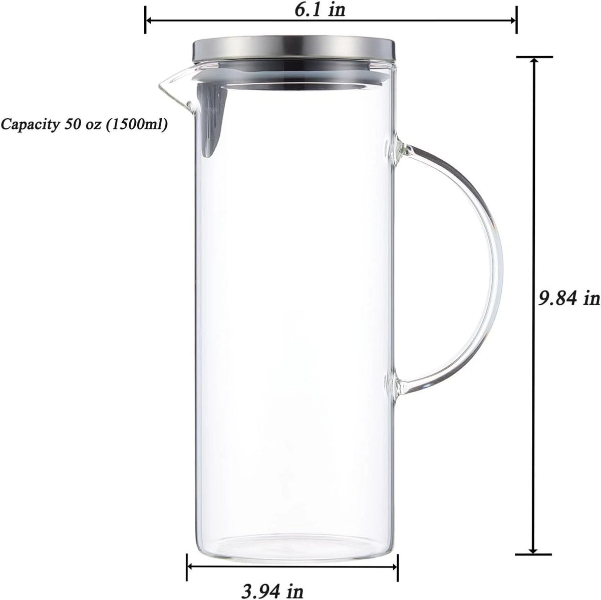 1.5L Glass Water Pitcher for Fridge Side Door (No Part Numbers)