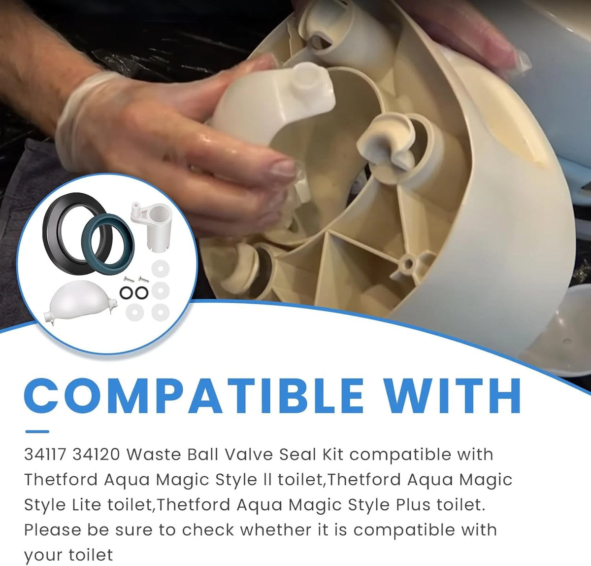 Waste Ball Kit for Thetford Aqua Magic Style II, Style Lite, Plus Toilet