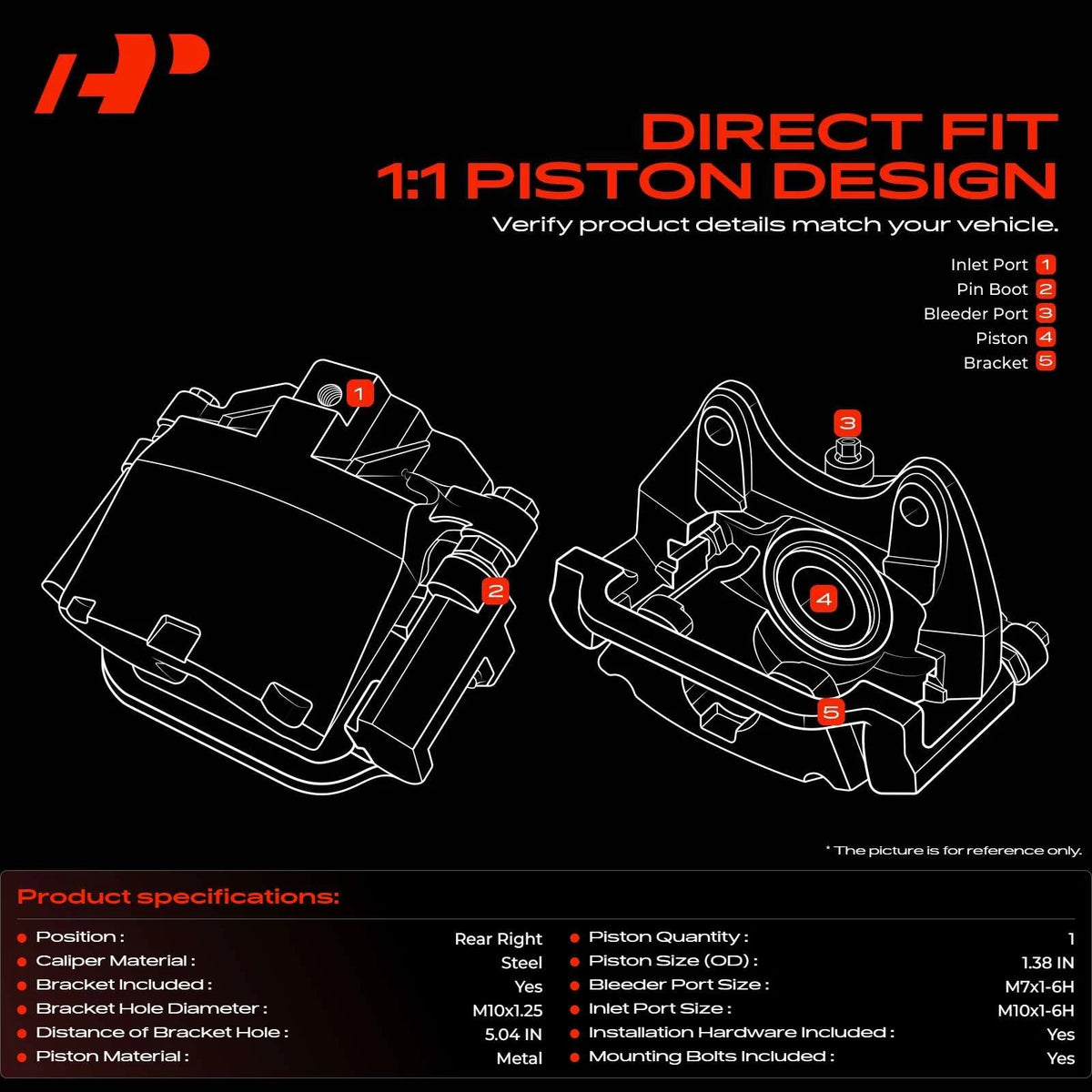 A-Premium Rear Right Brake Caliper w/Bracket for Jeep Compass (2007–2017) - 5191268AA, 4605A478, 18B5038, 18P5038