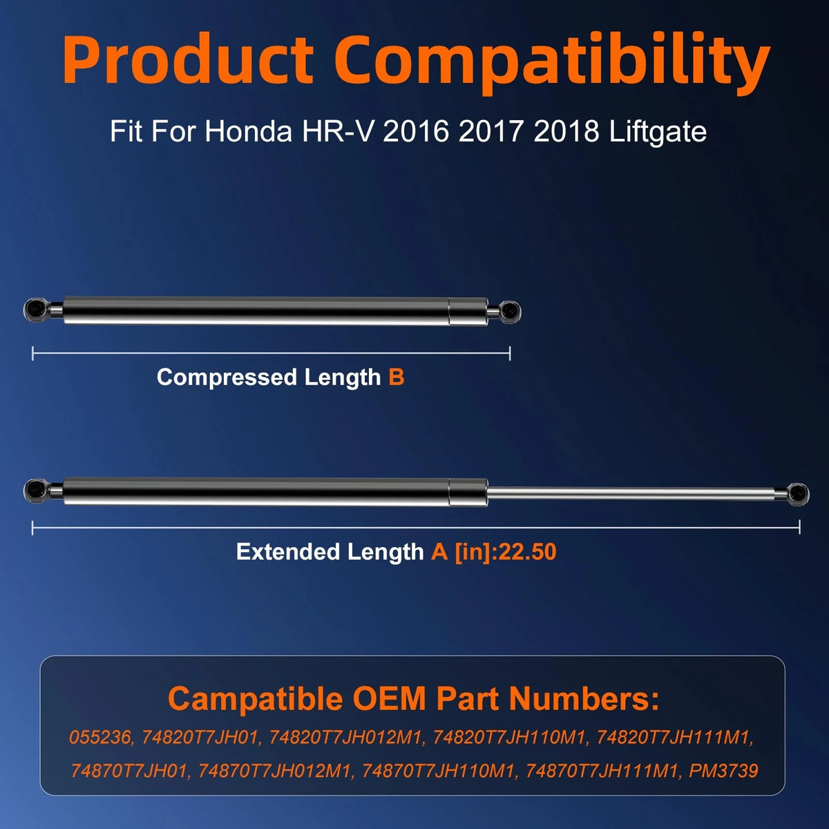 2X Liftgate Replacement Lift Support for Honda HR-V (2016) Black