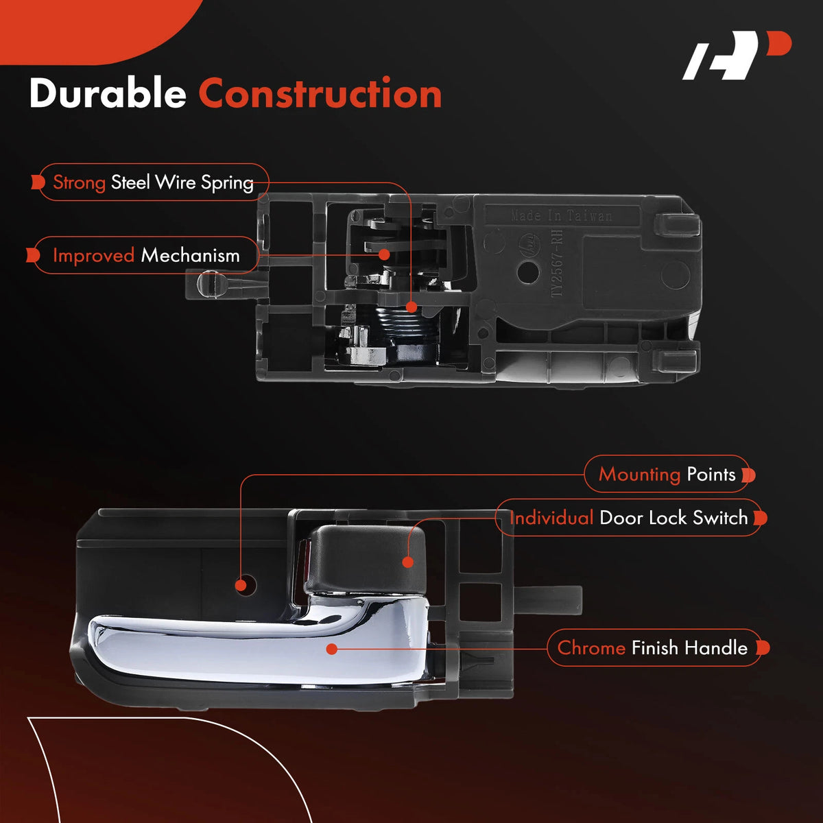 Rear Right Interior Door Handle for Toyota Tacoma Corolla (2003–2008) 69205-12190-B0, 83945