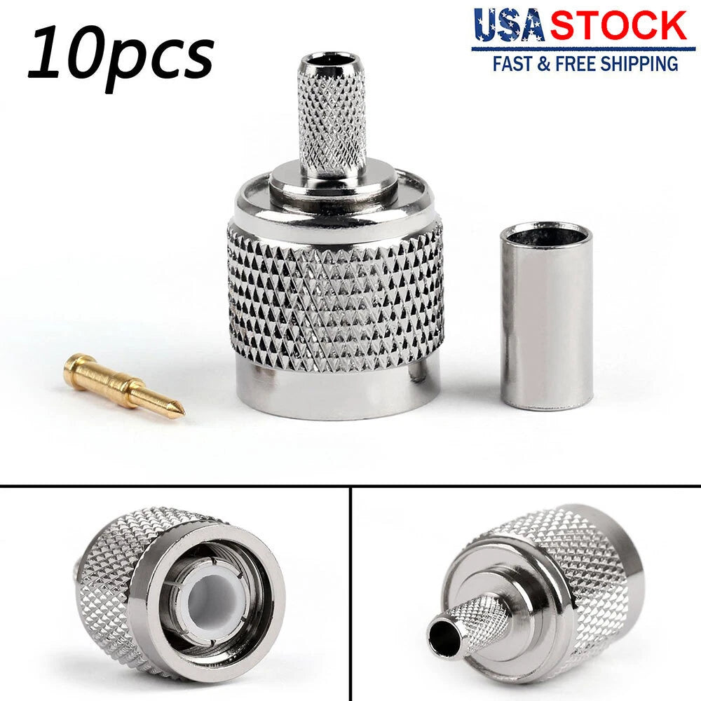 10Pcs TNC Male Plug Crimp Coax Connector for RG58 RG142 RG400 RG223