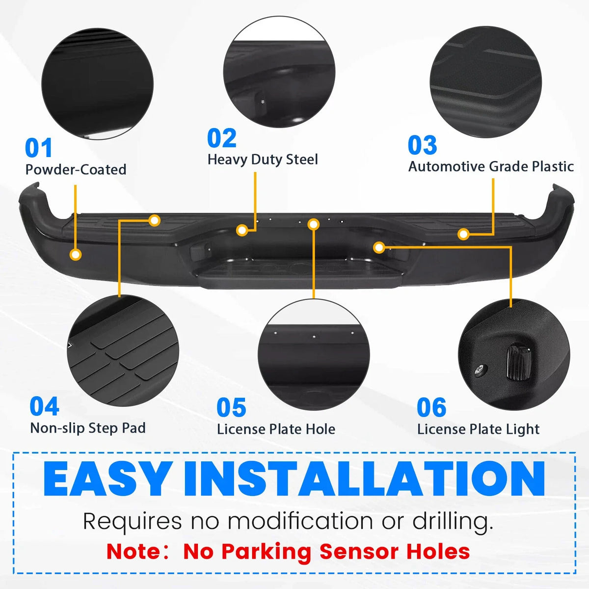 Complete Black Rear Bumper Assembly for Toyota Tacoma (2005–2015)