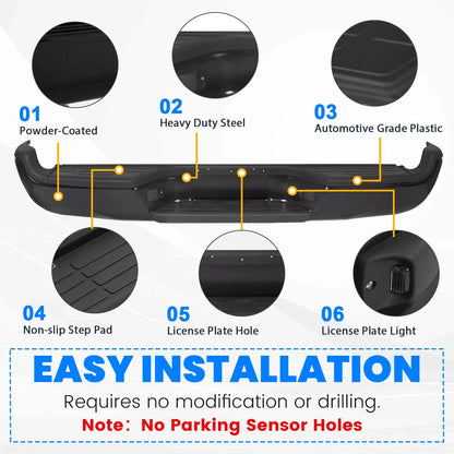 Complete Black Rear Bumper Assembly for Toyota Tacoma (2005–2015)