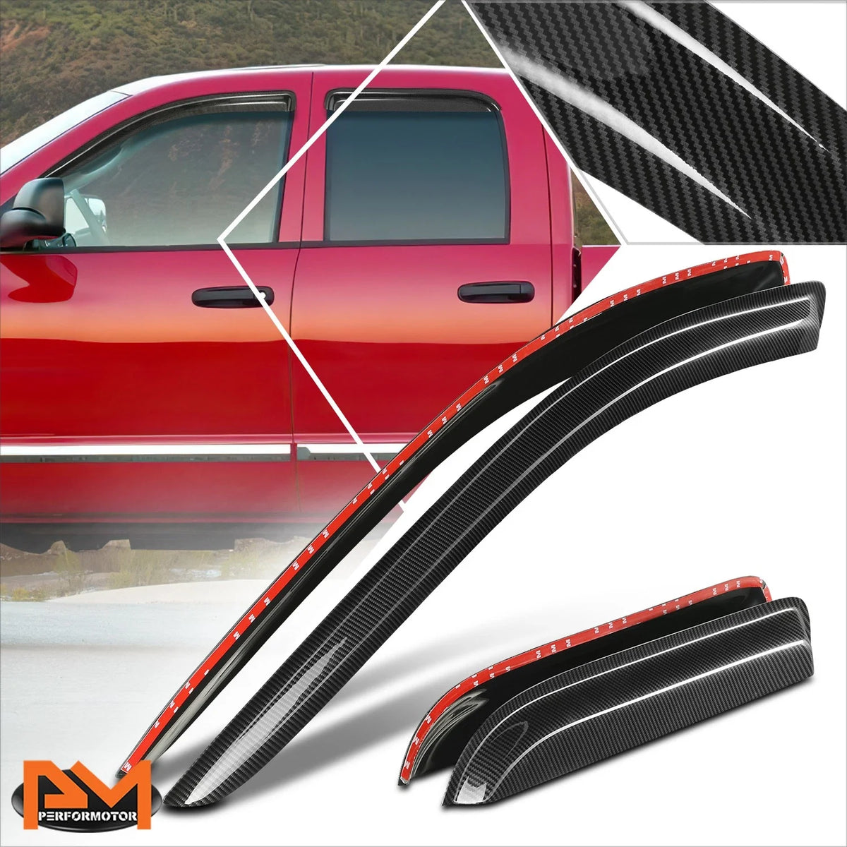 Set of 4 Tape-on Window Visors for Dodge Ram 1500 2500 3500 (2002–2009)