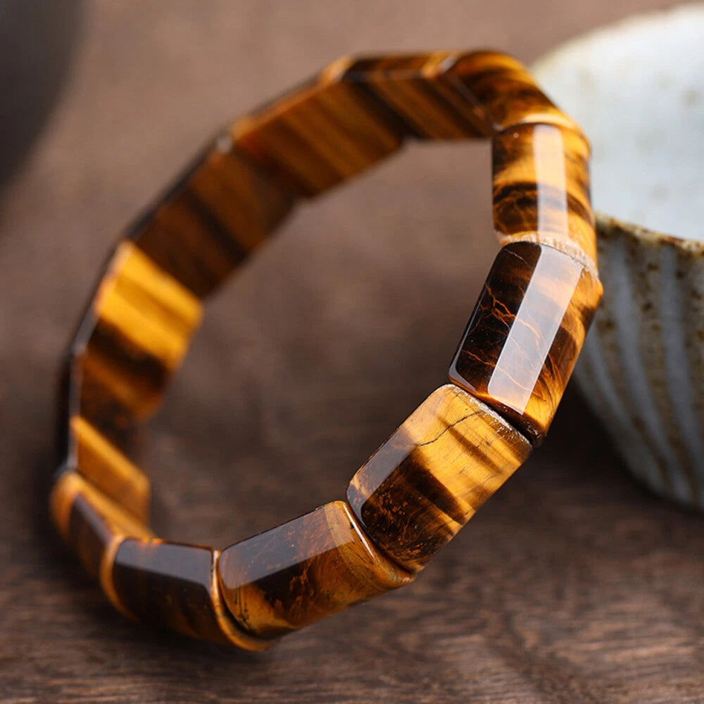 Natural Yellow Tiger's Eye Gemstone Elastic Bracelet Bangle 7.5"