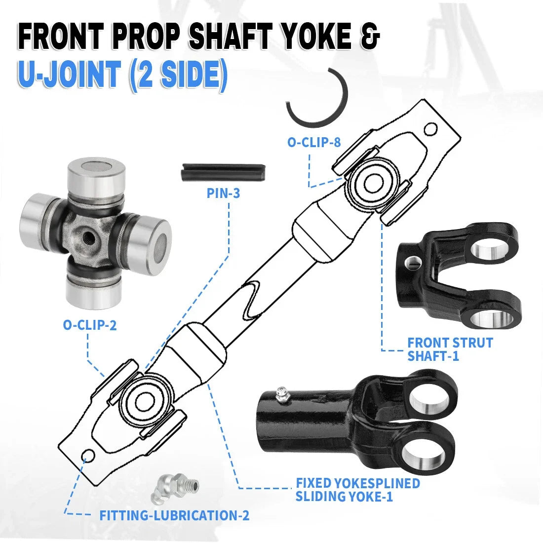 Set of 2 Front Prop Shaft Yoke & U-Joint for Polaris Ranger 700 800 900 Crew XP