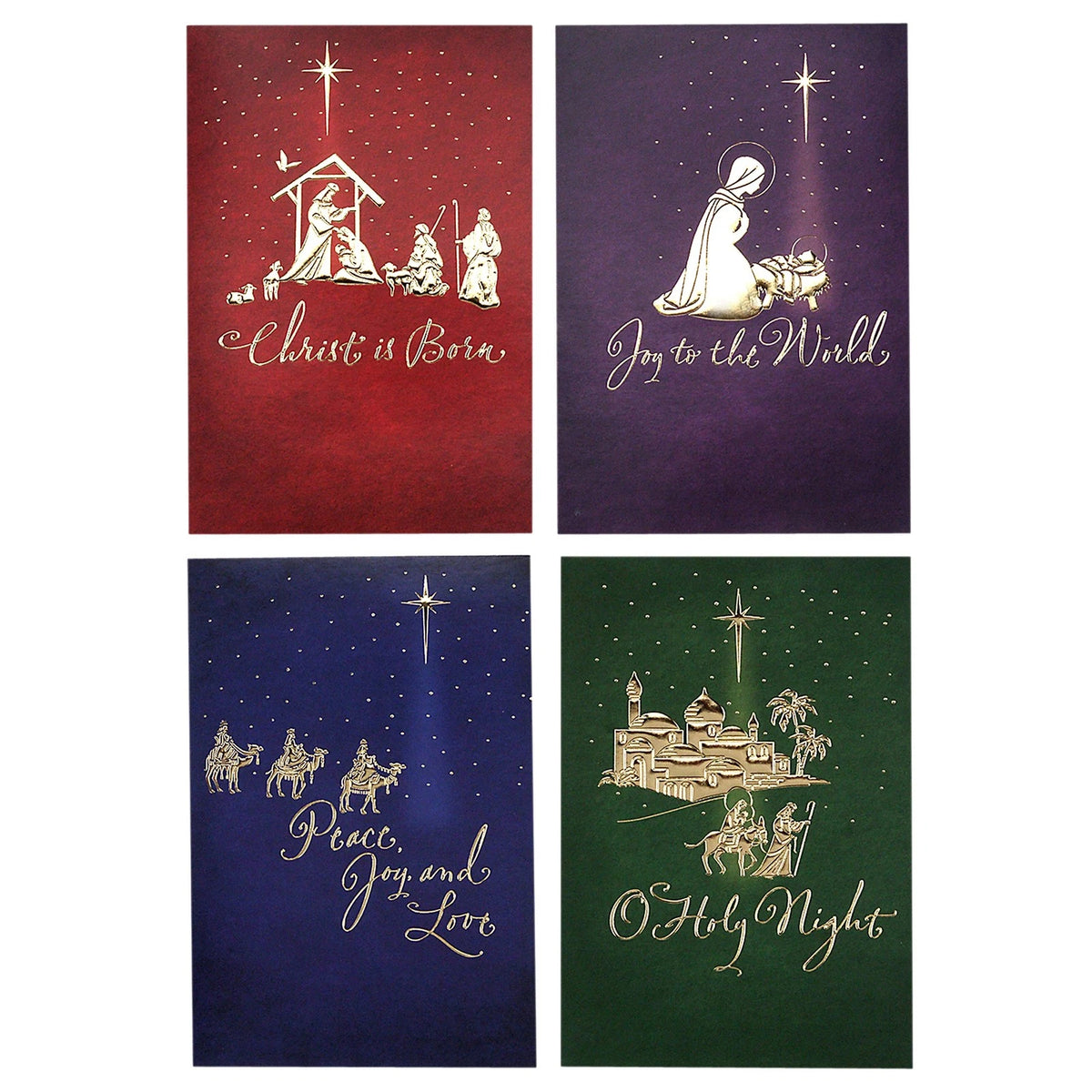 Set of 24 Assorted Christmas Cards for Religious Themes (4 Designs)