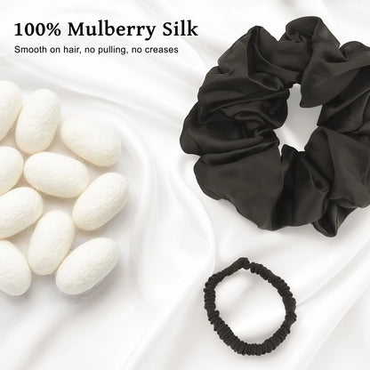 Set of 6 Mulberry Silk Scrunchies - 2 Large, Color 01