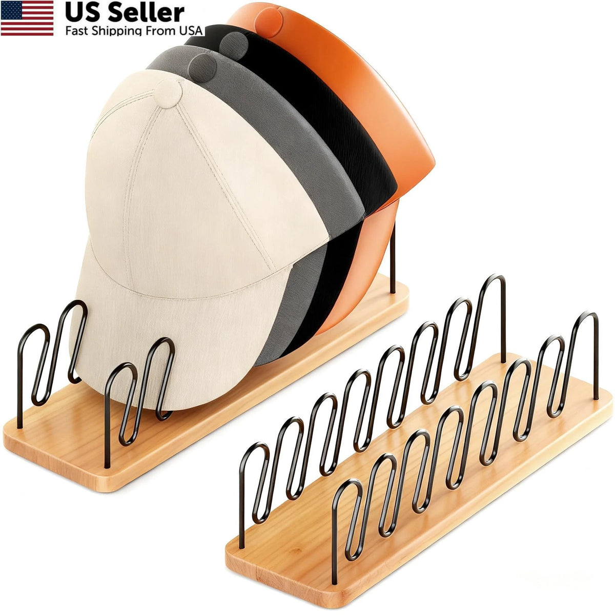 2X Hat Organizer for Baseball Caps (Wood & Metal)