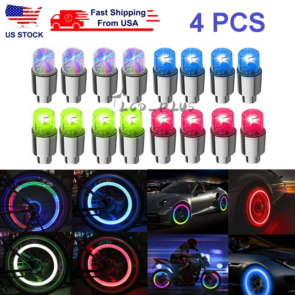 Set of 4 LED Light Valve Stem Caps for Car Wheels