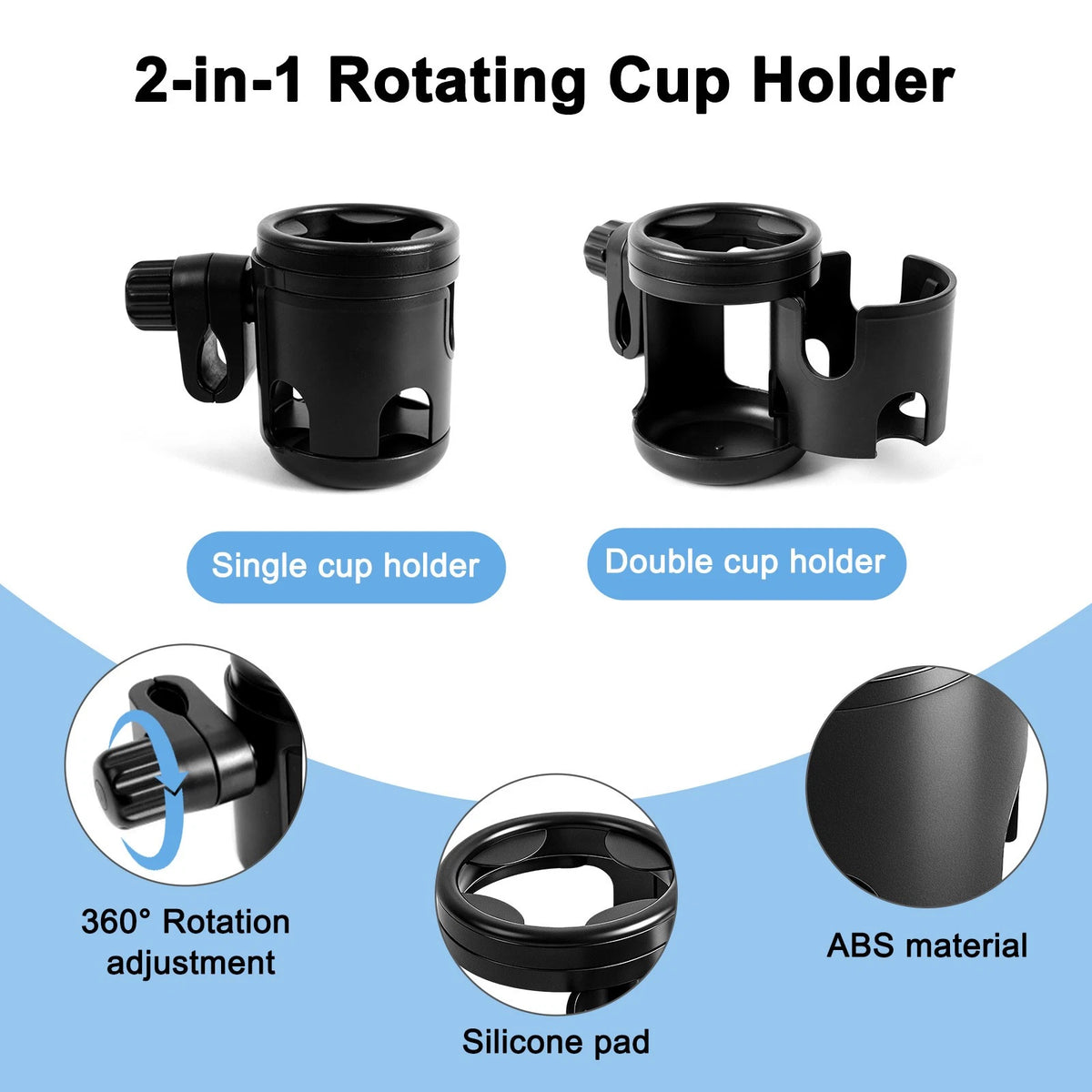 Dual Cup Holder Clamp for Bike Stroller Wheelchair Treadmill
