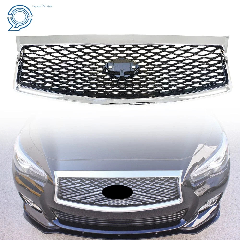 Front Bumper Upper Grille for Infiniti Q50 Sedan (2014–2017) Chrome/Black