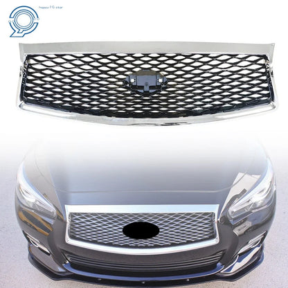 Front Bumper Upper Grille for Infiniti Q50 Sedan (2014–2017) Chrome/Black