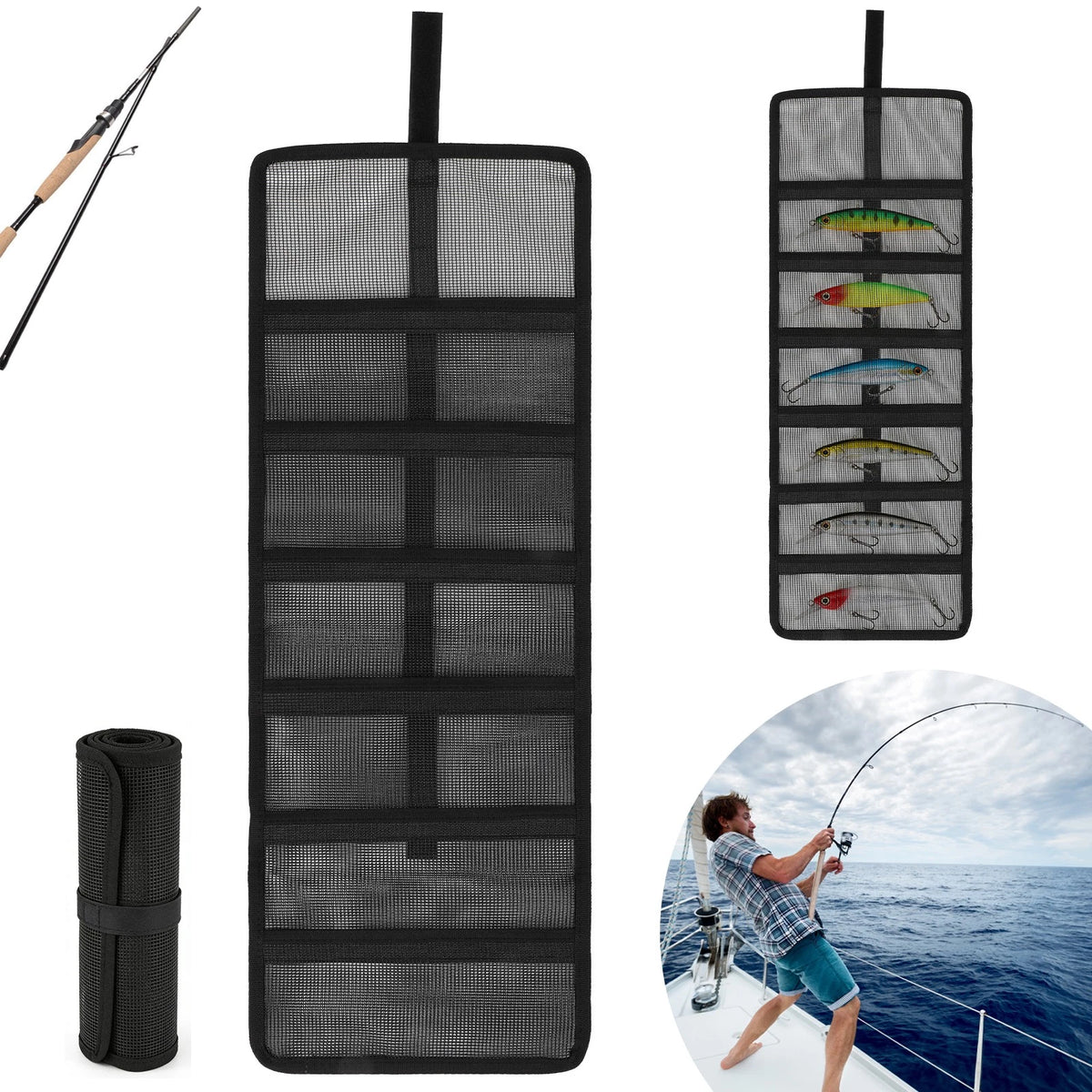 6 Pocket Roll Up Fishing Lure Bag - Protective Tackle Storage