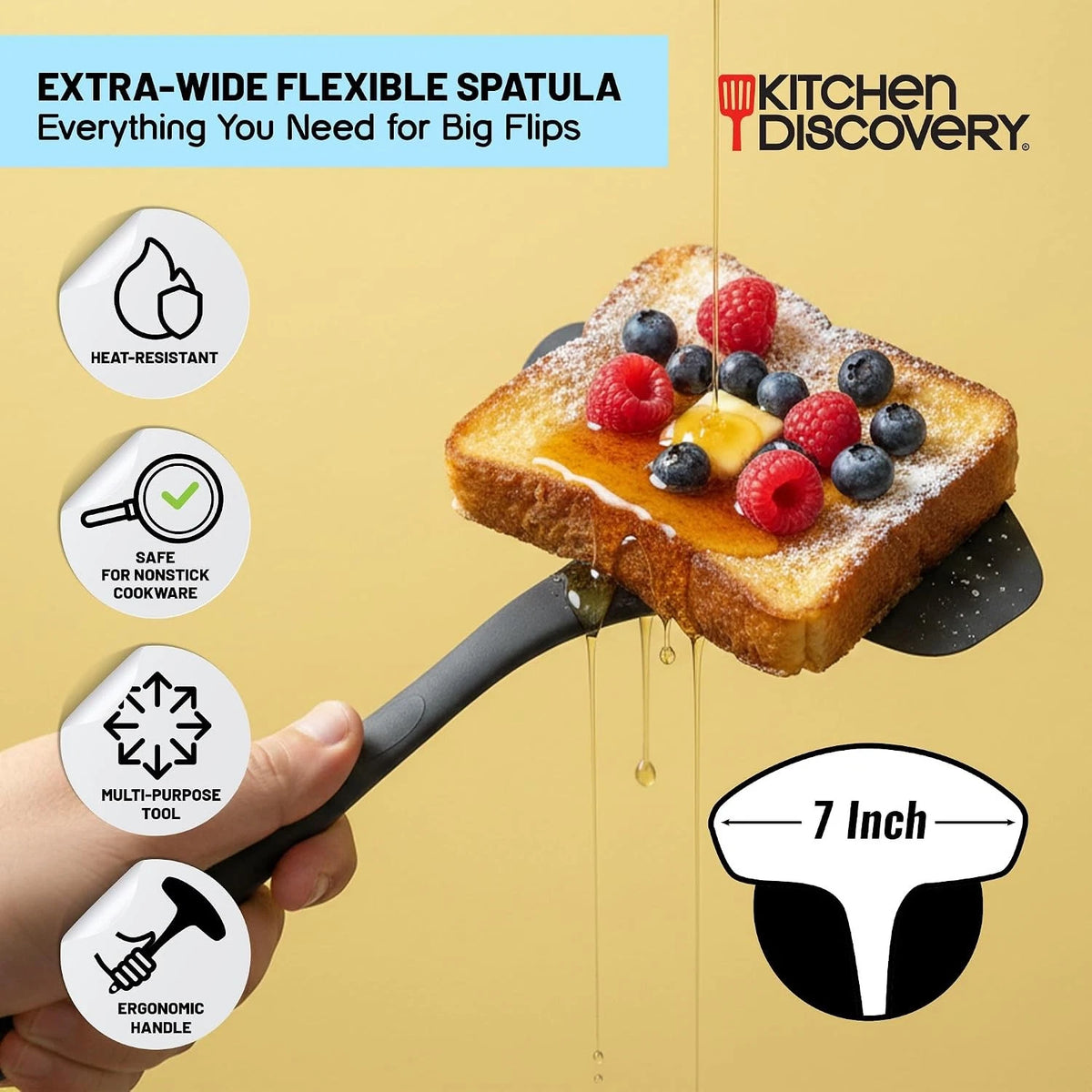 7 Inch Wide Flexible Spatula for Egg Flipper Pancake Turner