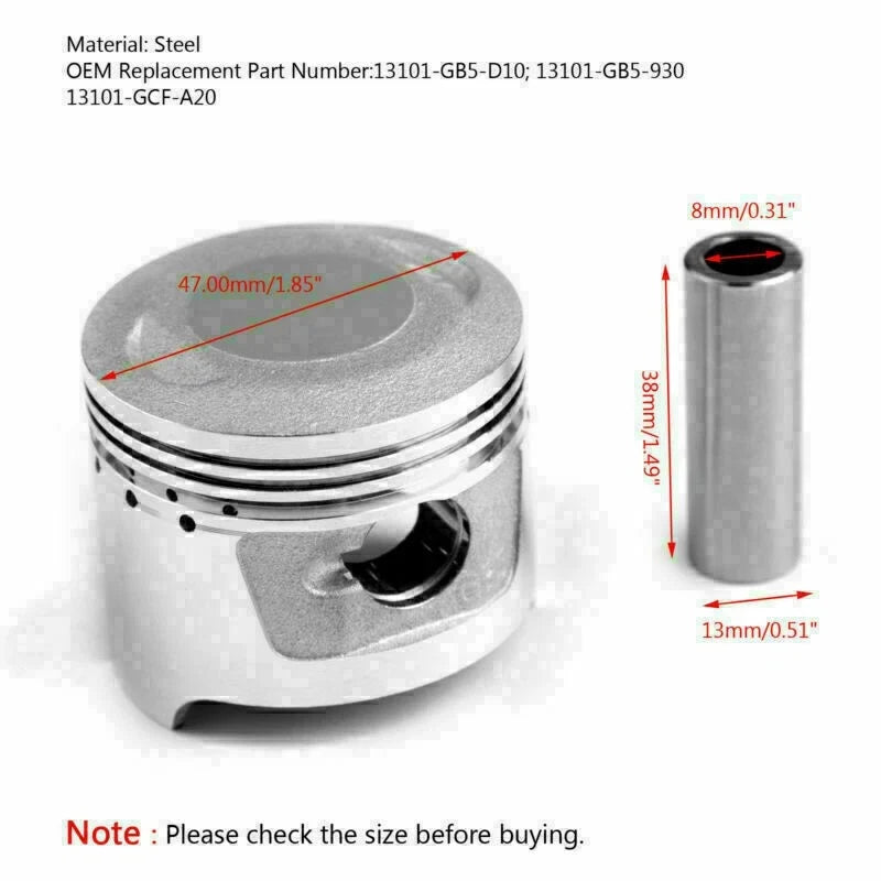 Piston Kit 47.00mm for Honda XR70R (1997–2003), ST70, CT70 (1982–2012) 13101-GCF-A20