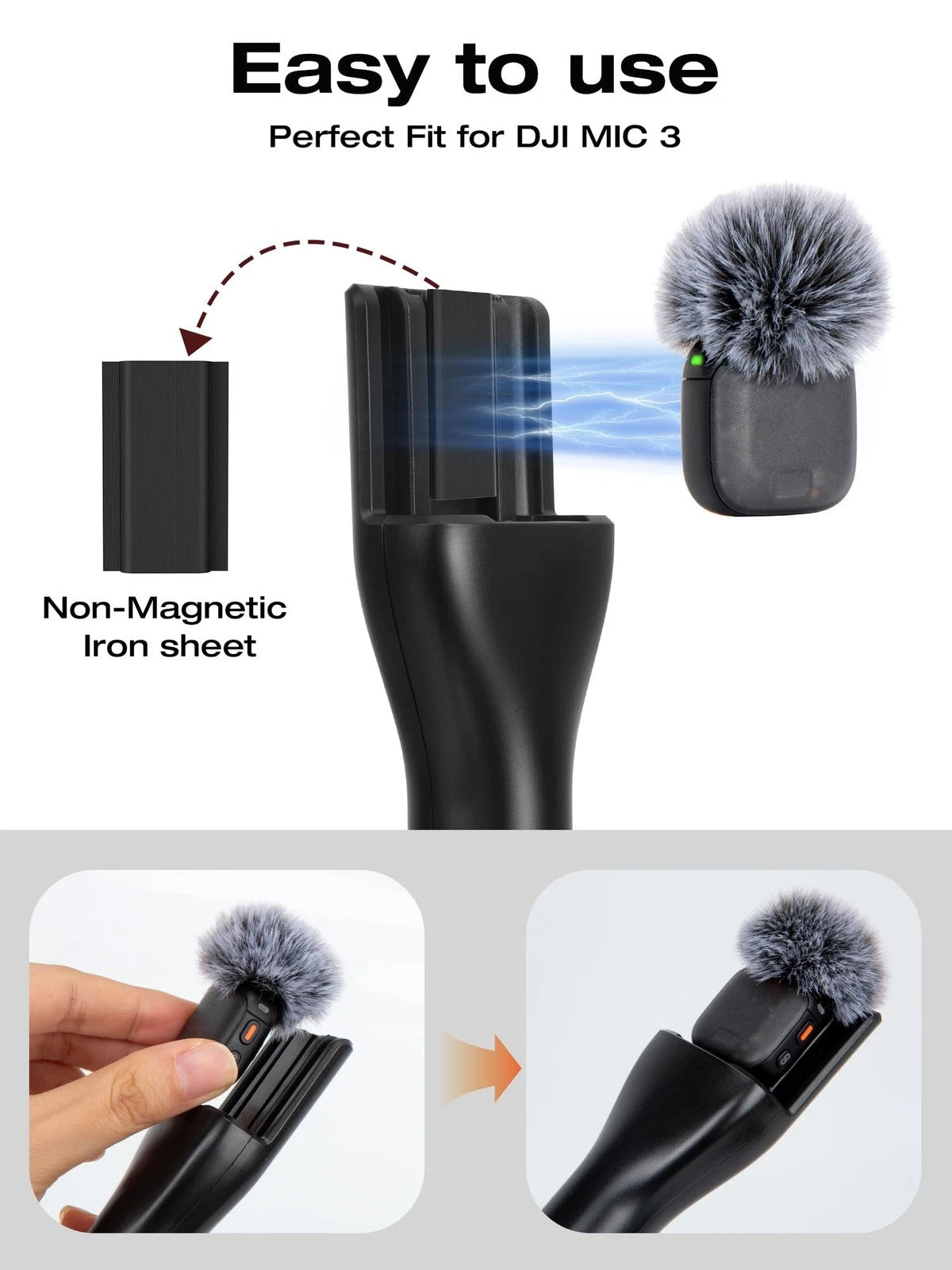 Wireless Microphone Holder for DJI Mic 3 (2023) - Set of 3 Covers, Black