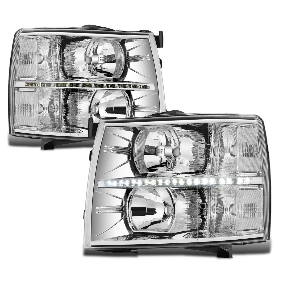LED DRL Strip Headlight for Chevy Silverado (2007–2014) - Chrome Housing