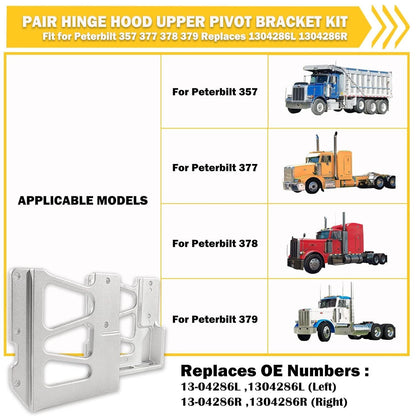 Hinge Hood Upper Pivot Bracket Kit for Peterbilt 357, 377, 378, 379