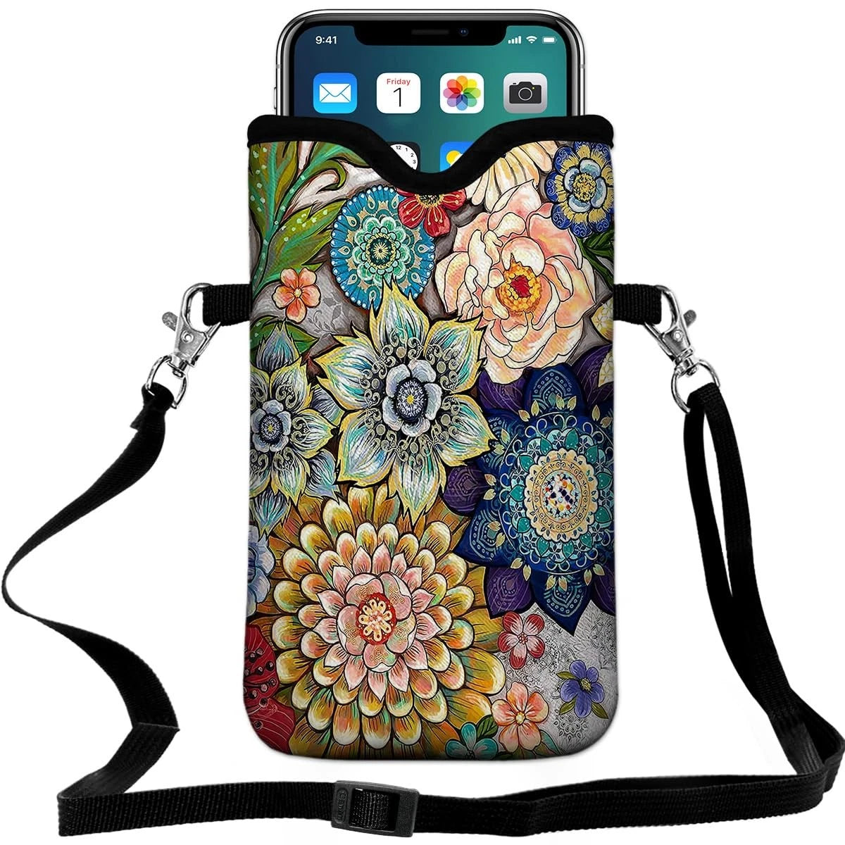 Universal Neoprene Cell Cover for Cars (One Size) - Mandala Flower Pattern