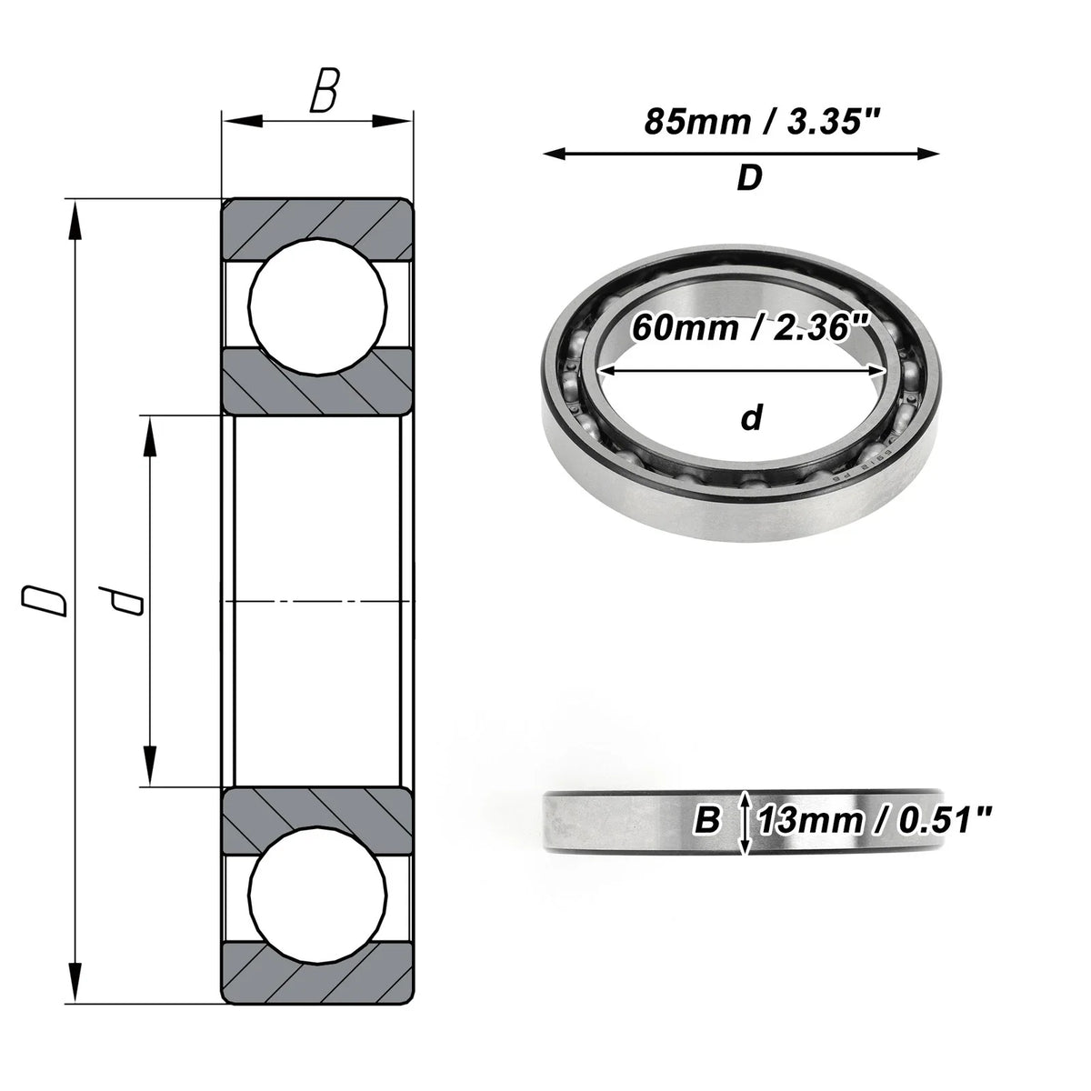 Deep Groove Ball Bearing 60x85x13mm for Scooter Skateboard (1 Pc)