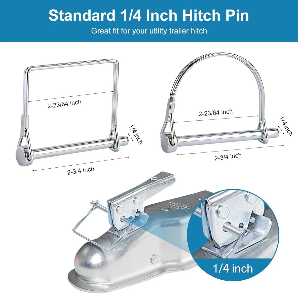 8PC Trailer Hitch Pins for Secure Towing (Standard 1/4 Inch)