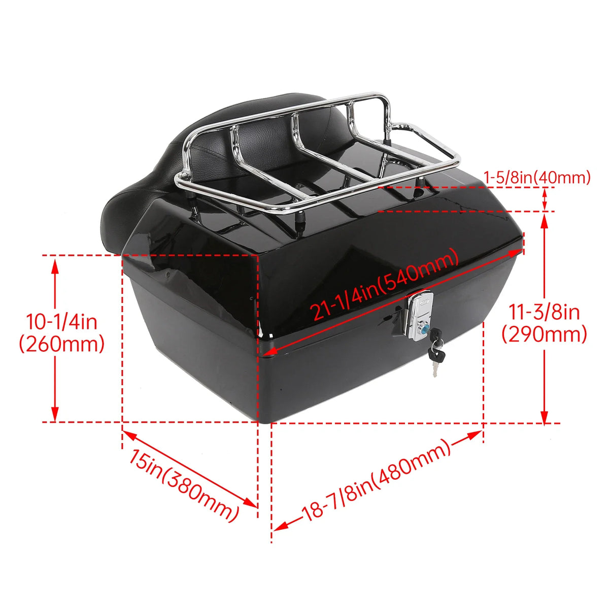 50L Universal Black Motorcycle Tail Box for Harley Honda (Universal Fit)