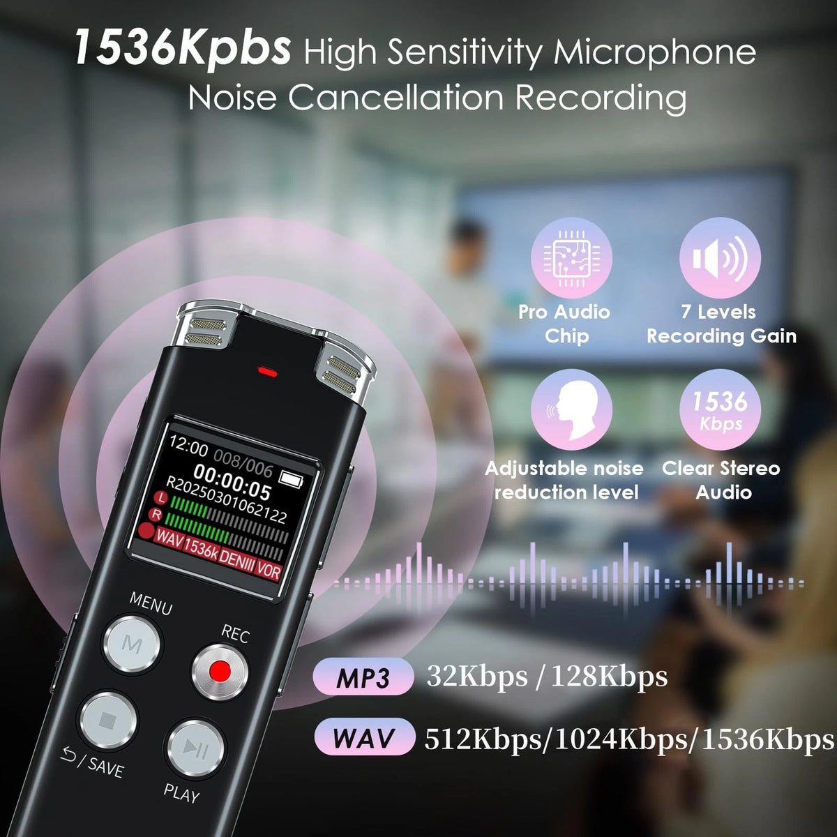 64GB Digital Voice Recorder with Playback (Mini, Black)