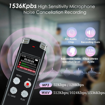 64GB Digital Voice Recorder with Playback (Mini, Black)