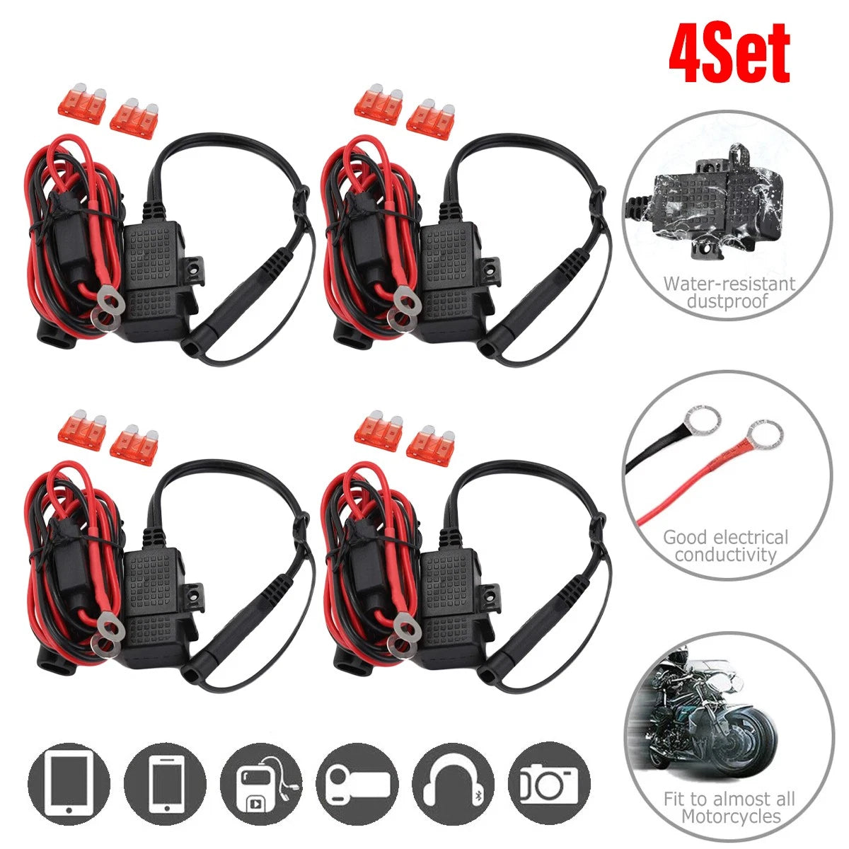 4X Waterproof SAE to USB Charger Adapter for Motorcycle, Phone, GPS, Tablets