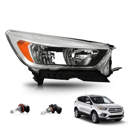 Halogen Headlight Set for Ford Escape (2017–2019) - Chrome, w/Bulb, Left+Right