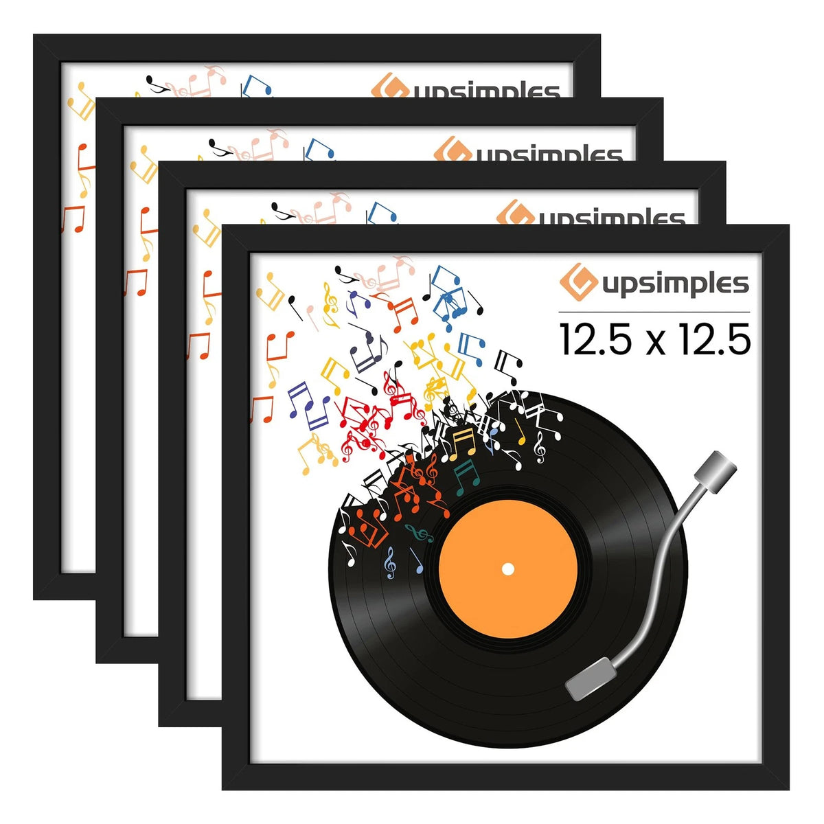 Set of 4 Vinyl Record Frames for 12-Inch Records (12.5x12.5) - Black