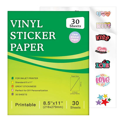 30 Sheets Printable Clear Sticker Paper for Inkjet Printer
