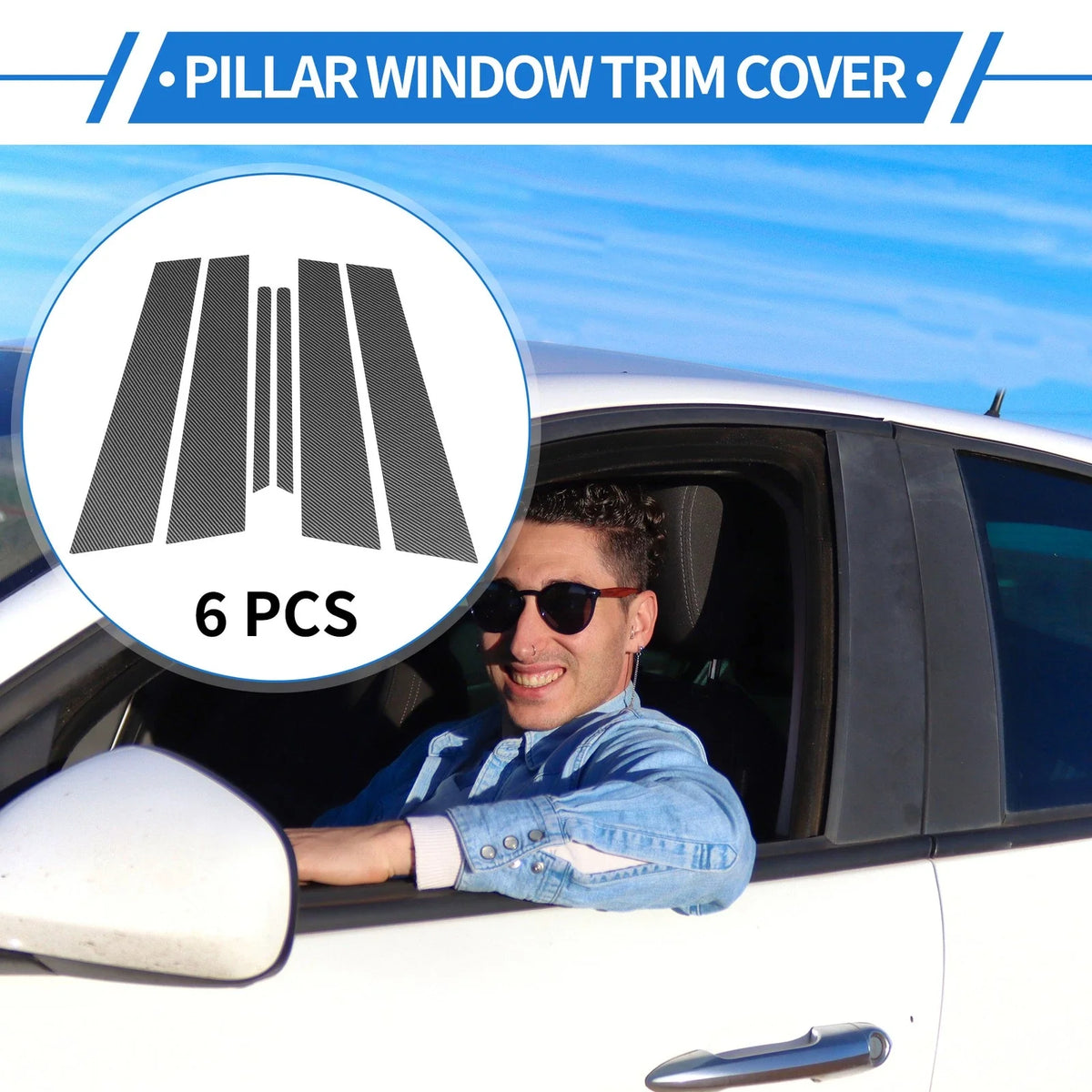 Set of 6 Door Pillar Window Trim for Kia Optima (2011–2015) Carbon Fiber