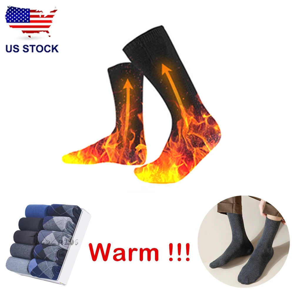 3 Pairs Heavy Duty Thermal Wool Heated Work Crew Socks for Men