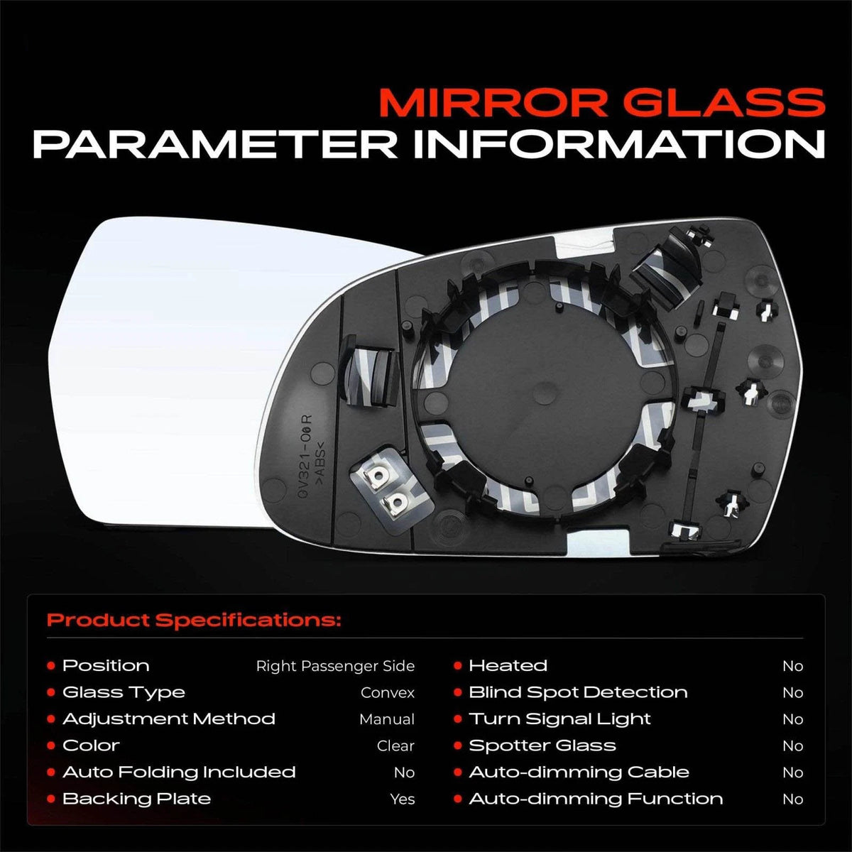 Manual Mirror Glass for Chevy Equinox (2005–2009) - 22629356, GM1325115