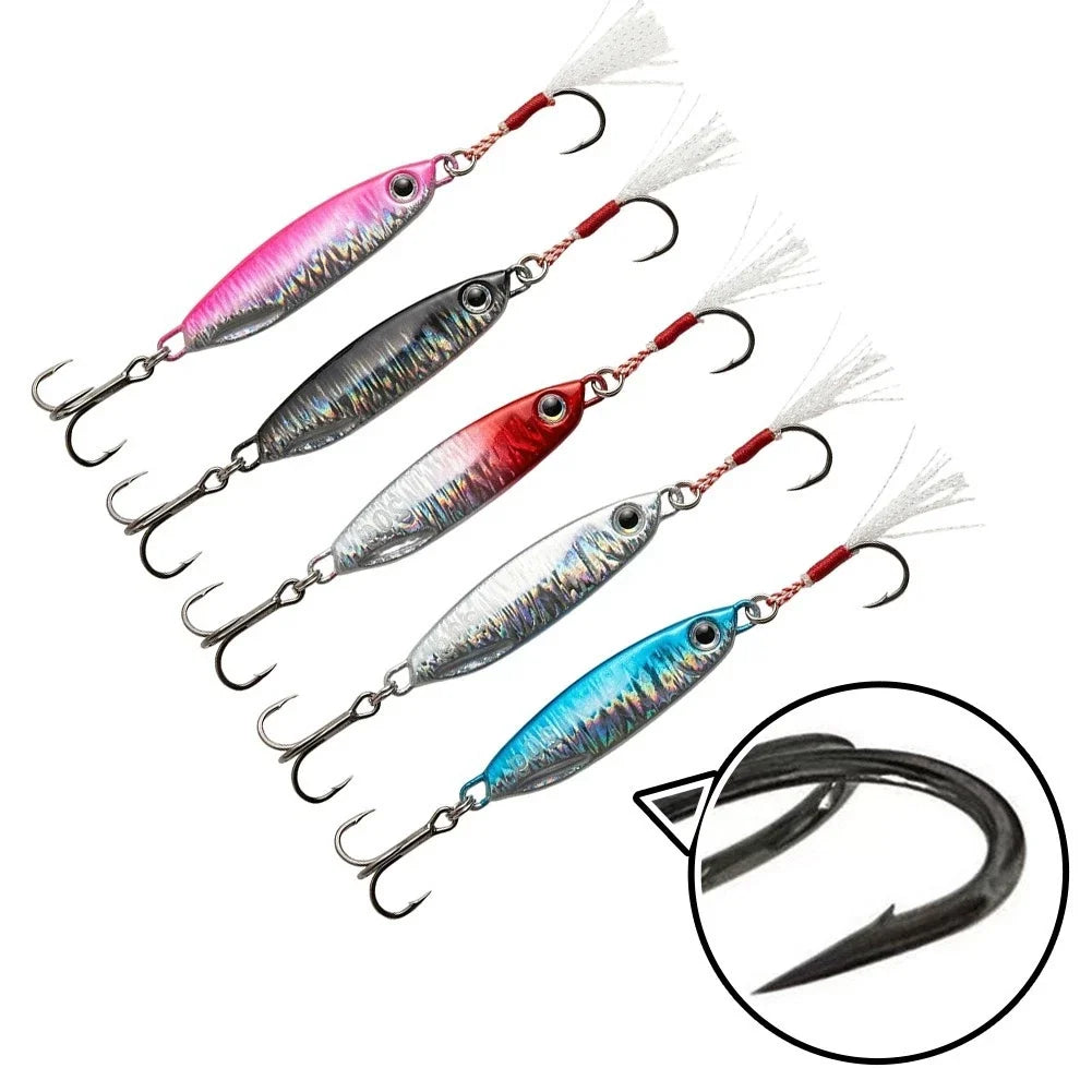 Stainless Steel Jig Lure 7g-10g Pre Rigged Triple Hook for Bass Trout