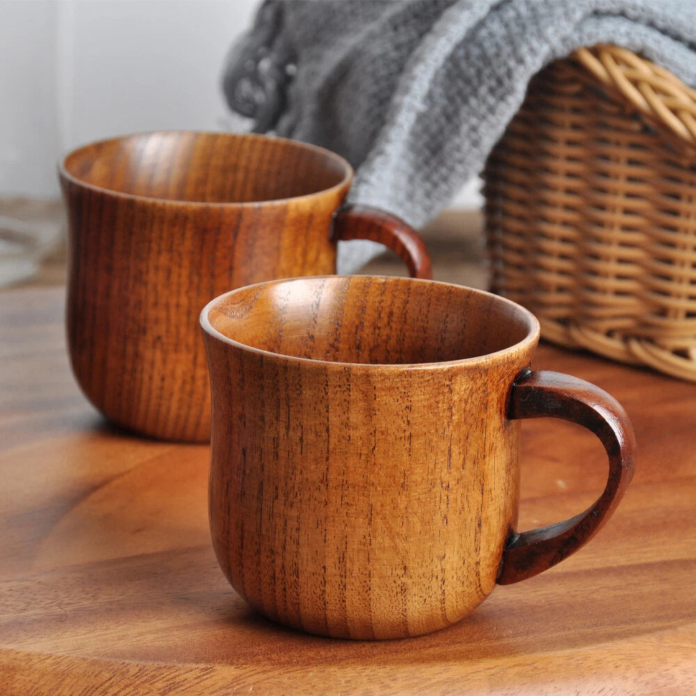2pc Wooden Cup Set for Coffee Tea Beer Juice Milk - Handmade Mug