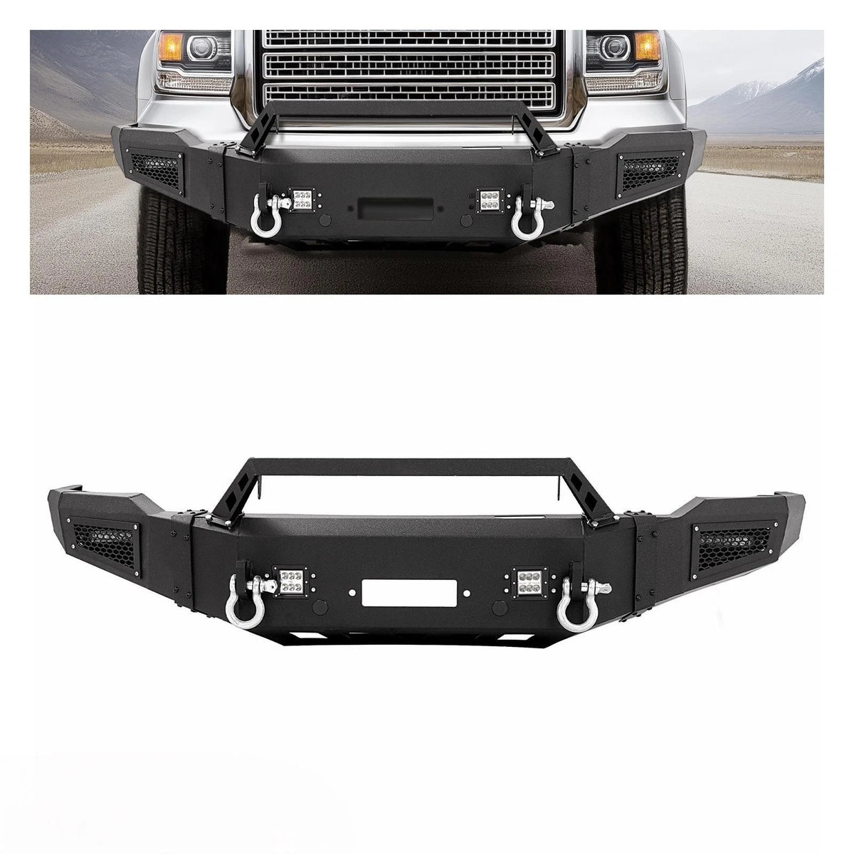 Steel Front Bumper with Winch Plate & LED Lights for GMC Sierra 1500 (2014–2015) CON-A000000574
